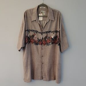 M.E. Sport Button-Up Shirt Size 2X Hawaiian Tropical Resortwear Vacation Floral